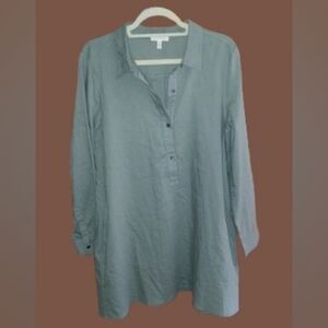 New Cond. Eileen Fisher Organic Cotton Tunic Dress Sage Green  Long Sleeve Mediu